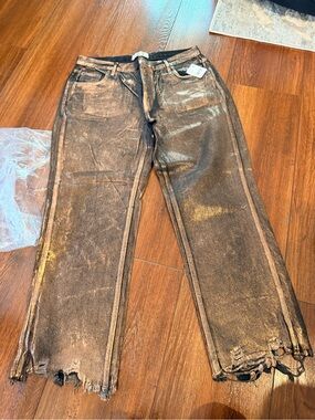 We The Free Metallic Bronze Straight Jeans